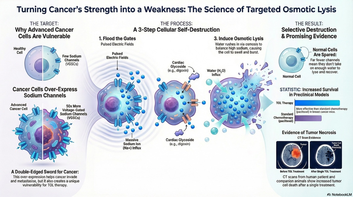 Educational diagram of the proposed TOL research mechanism. How overexpression may become a research target in Targeted Osmotic Lysis.